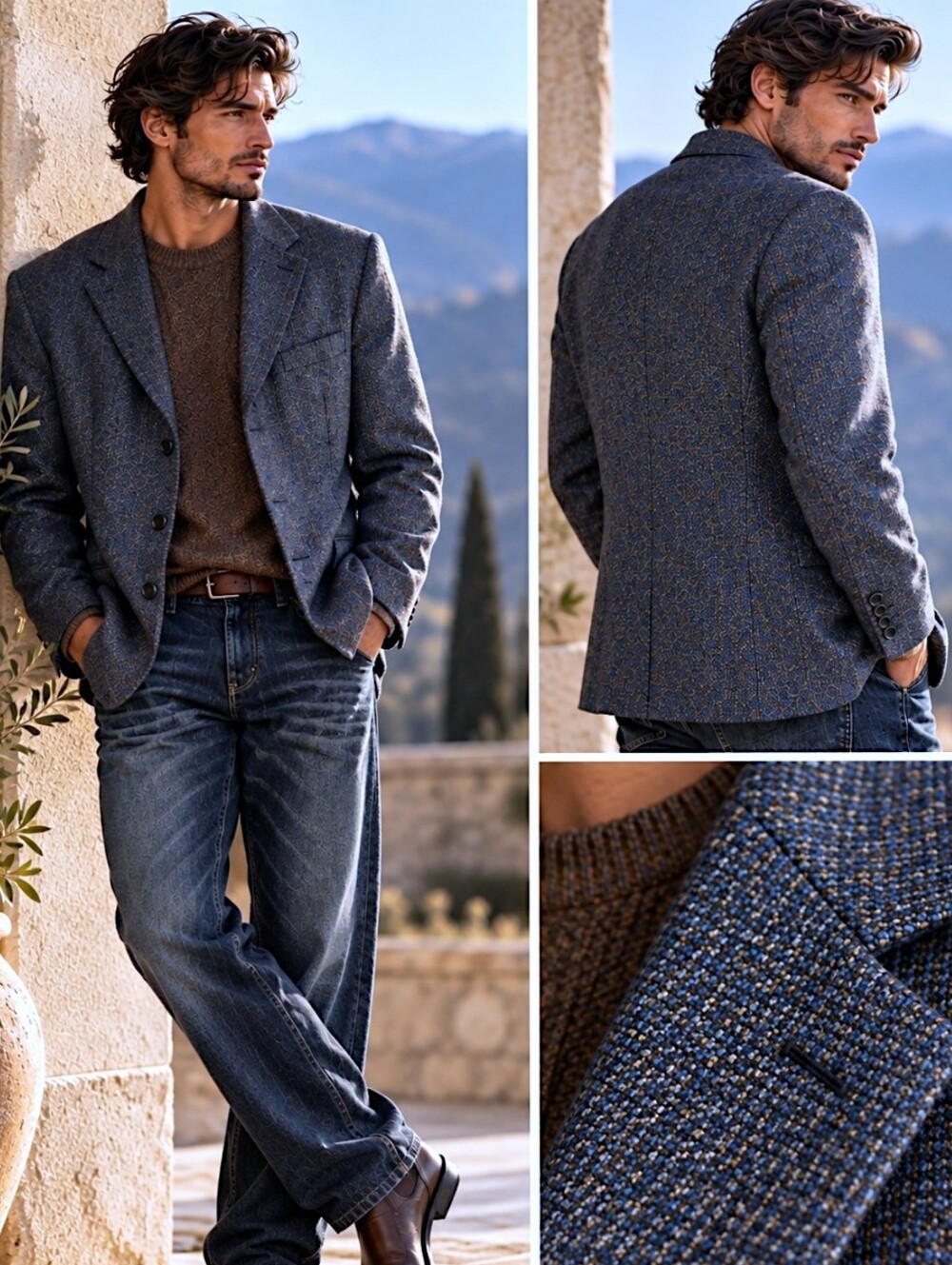 Italian Wool Blazer 46R Blue Tweed Luxiry 3 Button Old Money Vestimenta Italy